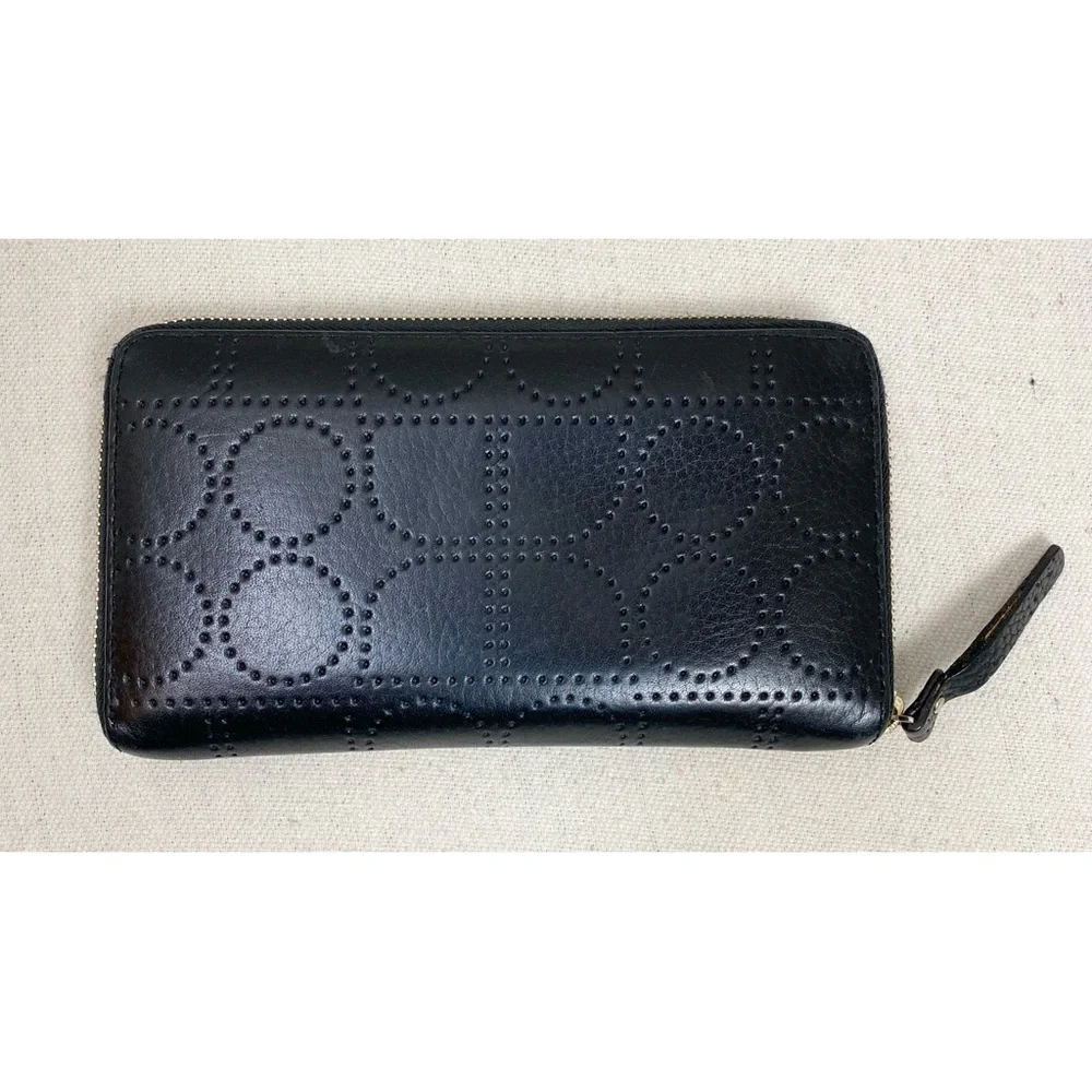 Kate Spade Black Perforated Leather Zip Around Wallet